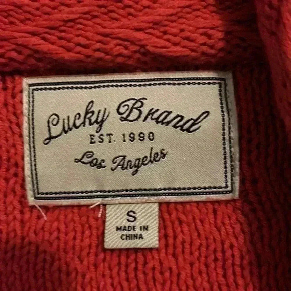 Lucky Brand size small tomato 🍅 red/orange zipper jacket w pockets, sweater - Picture 2 of 8